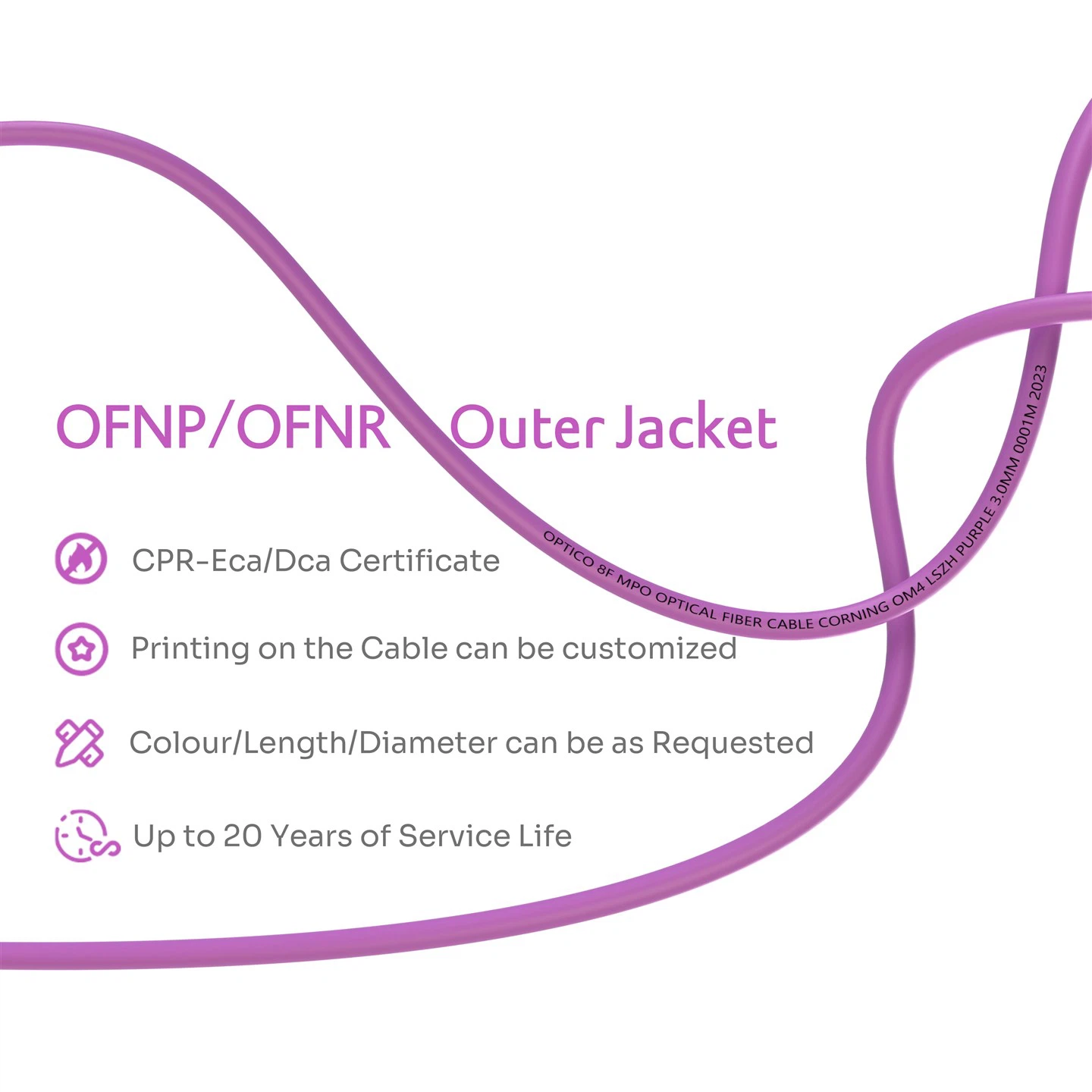 8F MPO To LC Fanout Cable OM4 Purple